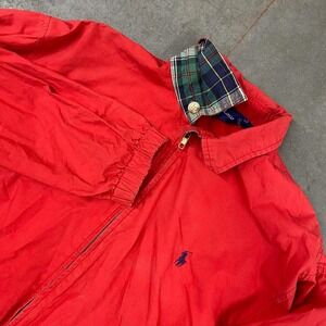Vintage Polo Ralph Lauren Red Harrington Jacket Red Plaid Lining Men's M